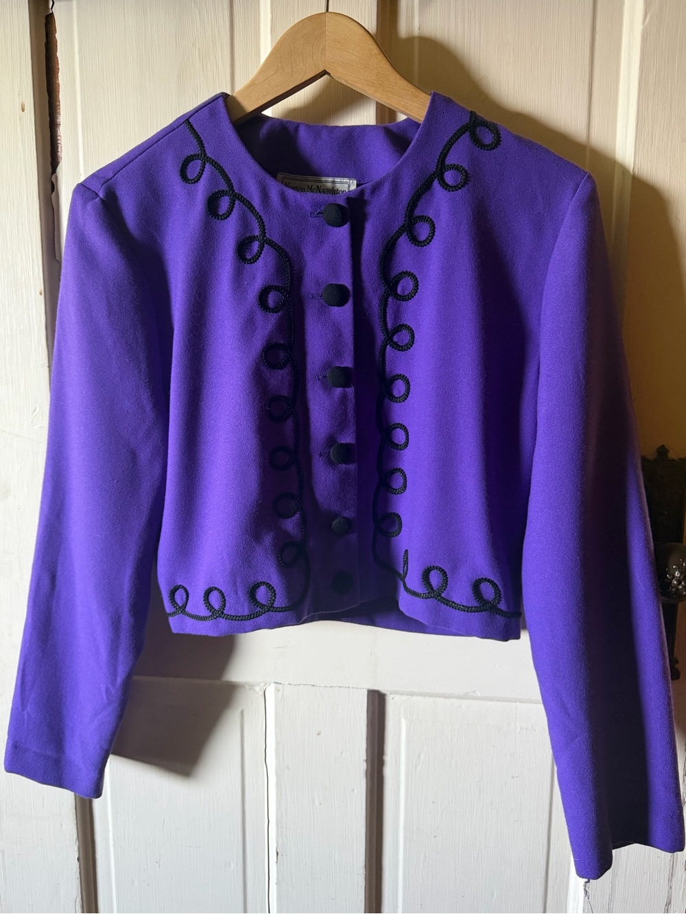 Vintage 80s Purple Soutache Trim Cropped Norton McNaughton Statement Blazer